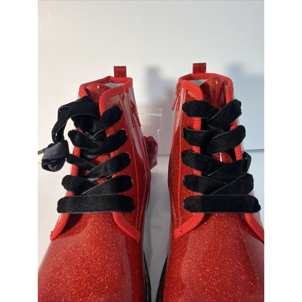 Dream Pairs Kids Girls Red  Glitter Ankle Boots Side Zipper PU Combat Boots